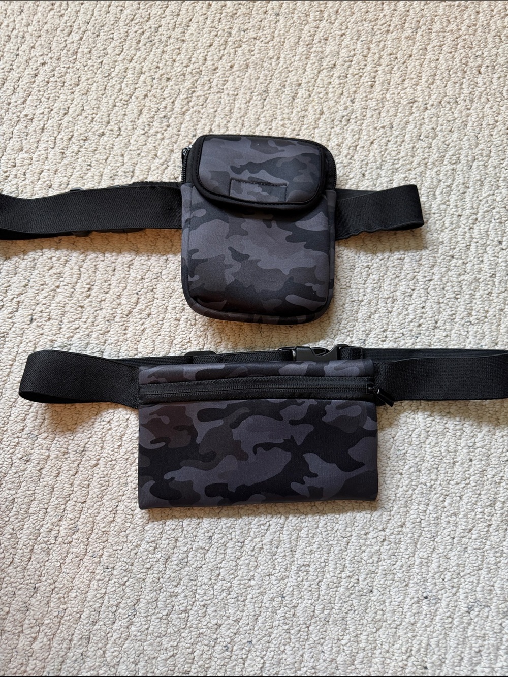 Black Gray Camo Belt Bags — Dual Pouch Waist Pack